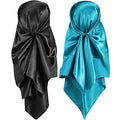 SATINIOR 35 Inch Silky Head Scarf 2 Pcs Large Square Neck Scarf Sleeping Hair Wrapping Satin Bandana for Women - color: Black, Dark Blue, style: Classic