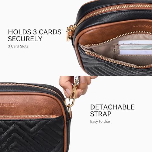 BOSTANTEN Quilted Crossbody Bags for Women Vegan Leather Purses Shoulder Handbags with Wide Strap - color: Black&brown