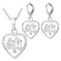 U7 Allah Necklace for Women/Men, 18K Gold Plated Square/Oval/Coin/Heart/Crescent Moon Islamic Pendant Necklace Muslim Jewelry with Chain - color: 07.Heart Necklace+Earrings Platinum