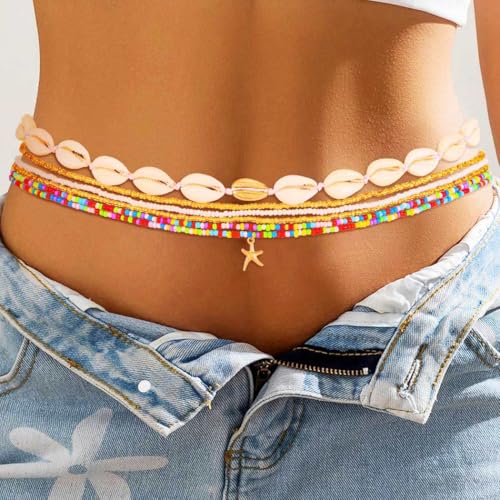 Layered Shell Waist Chain Beaded Belly Chain Fashion Beach Rave Body Accessories for Women