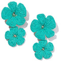 Boho Flower Earrings Statement Raffia Dangle Earrings Cute Floral Jewelry Trendy Summer Beach Vacation Outfits for Women - color: Teal