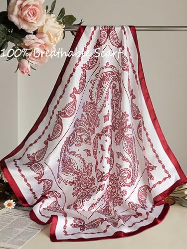 Silky Scarf for Women Lightweight Satin Bandanas Neck Hair Wrap For Sleeping Head Scarves 27.5" - color: A17 Wine-red Spiral/27.5"