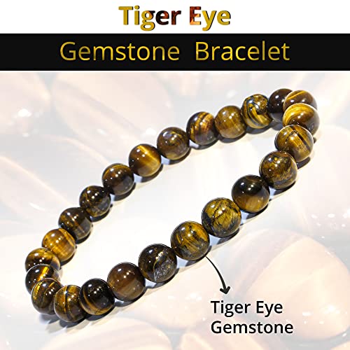 ANAYA AGATE Healing Crystal Bracelet for Women and Men – 8mm Round Beaded Bracelet for Men and Women – Unisex Stretchy Gemstone Bracelet for Healing and Protection - color: Tiger Eye