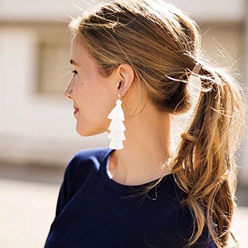 BaubleStar Tassel Earrings Handmade Tiered Thread Tassel Dangle Earrings, Multi Colors - color: White