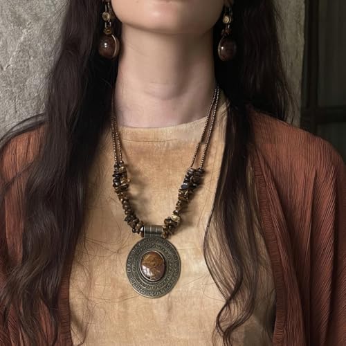 Bohemian Vintage Pendant Necklace Aesthetic Boho Chunky Adjustable Stacked Necklace for Woman Ethnic Tribal Jewelry - style: Bohemian 1