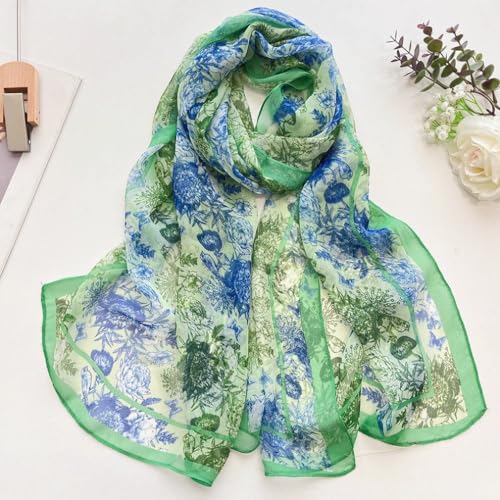 MINIDORA Lightweight Scarves for Women Elegant Floral Pattern Scarf Shawls Sunscreen Head Shawls - color: Style 14-green