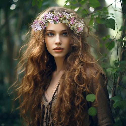 Vivivalue Daisy Flower Crown Floral Wreath Headband Hair Garland Flower Halo Headpiece with Ribbon Wedding Party Festival Photos Purple - color: 91