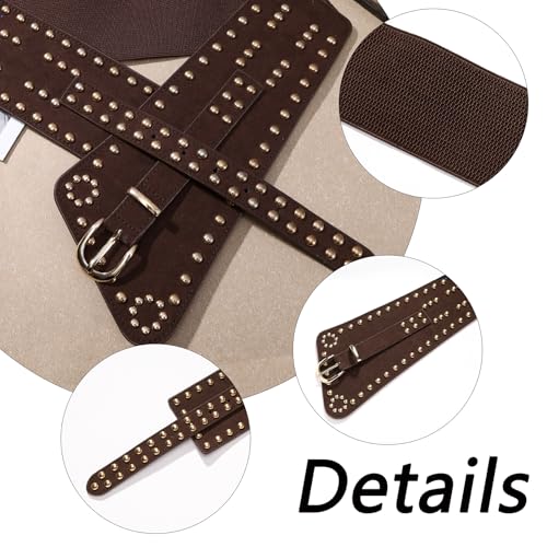 MILAKOO Vintage Punk Leather Waist Belt for Women 80s Goth Costume Cinch Belts Ladies Western Belt for Jean - color: F1: Brown