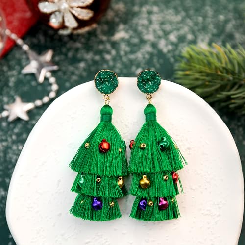 Me&Hz Colorful Layered Tassel Earrings Bohemian Statement Tiered Tassel Big Dangle Drop Earrings for Women Druzy Studs Valentine’s Day Gift - color: Christmas A