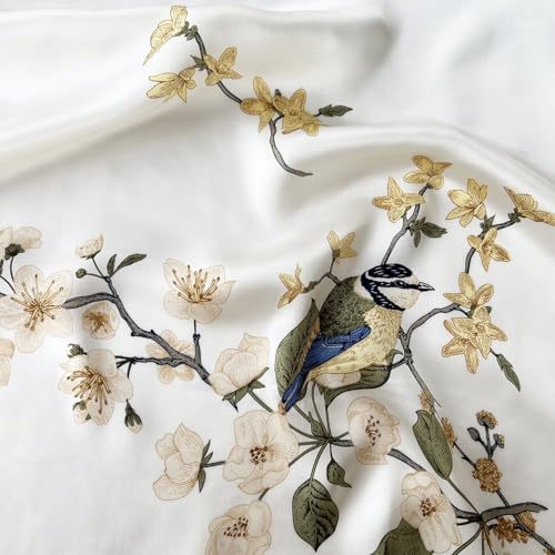 Long Silk Like Scarf Lightweight Satin Scarves Large Sunscreen Shawl Wrap for Women - color: 005.birds and Flowers Beige