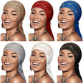 Geyoga 6 Pack Rhinestone Head Scarf for Women, Sequin Pre Tied Head Wraps, Stretchy Turban Cap for Hair Loss & Daily Wear(Novelty Style) - style: Novelty Style