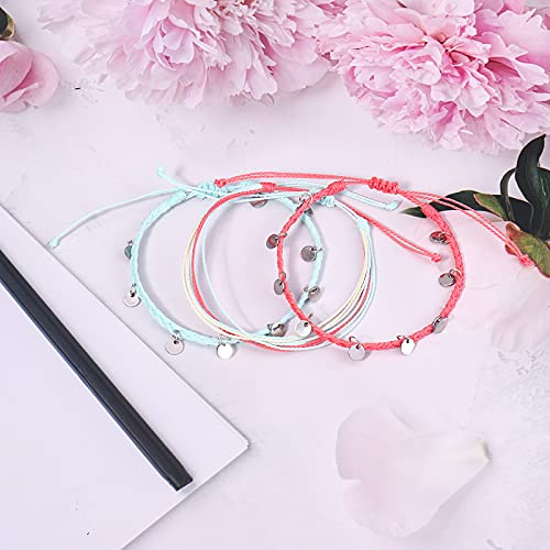 FANCY SHINY String Ankle Bracelets Waterproof Rope Anklets Braided Beach Boho Coin Anklets Cute Friendship Foot Jewelry for Women - style: Teal