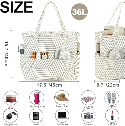 Bluboon Waterproof Beach Tote Pool Bags for Women Ladies Extra Large Carry On Bag With Wet Compartment for Weekender Travel - color: Brown Diamond
