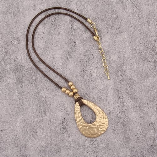 JAOYU Bohemian Necklaces for Women Leather Necklace Wood Pendant Choker Long Brown Necklace Chunky Circle Boho Hippie Jewelry - style: Bolo Choker Necklace