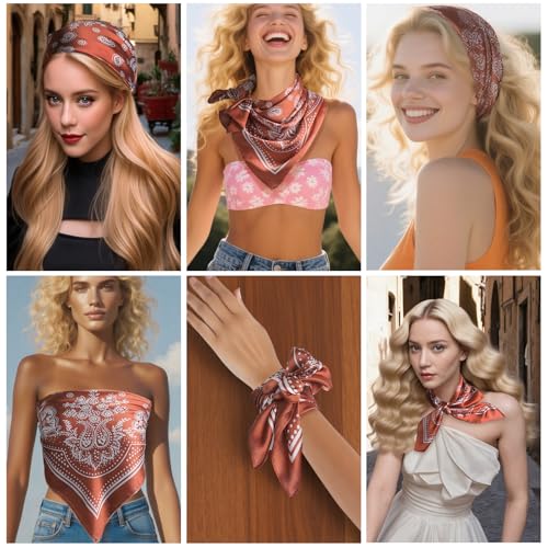 5/7Pcs Fashion Scarves for Women, Multifunctional Boho Scarves Headbands Satin Scarf for Bag Hair Accessories - color: Black & Red