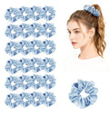 24Pack Satin Scrunchies For Women Silky Scrunchy Silk Hair Ties Ponytail Holder Hairs Bow Ropes Elastics Hairtie Accessories - color: Azure