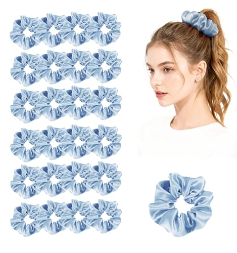 24Pack Satin Scrunchies For Women Silky Scrunchy Silk Hair Ties Ponytail Holder Hairs Bow Ropes Elastics Hairtie Accessories - color: Pale Blush