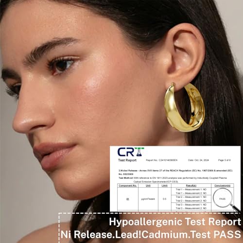 Senteria 12mm Wide Thick Hoop Earrings 925 Sterling Silver Hoop Earrings for Women Hypoallergenic 14K Real Gold Plated Hoops Large Earring Lightweight Chunky Hoops Earring for Women 25/30/40/50MM - color: Gold-40mm