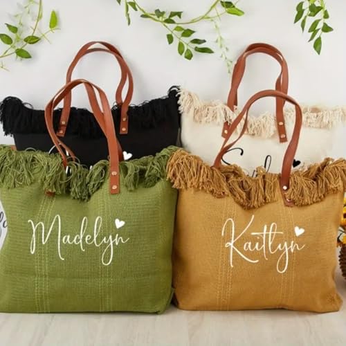 Personalized Embroidered Bridesmaid Tote Bag, Custom Large Women Vaction Travel - color: Deep Black
