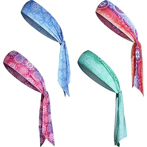 Jutom 4 Pieces Tie Headbands for Men Women Sports Bandana Hair Band Camo Headbands Elastic Sweat Wicking Karate Adjustable Non Slip Hairband for Yoga Workout Running - color: Lovely Color