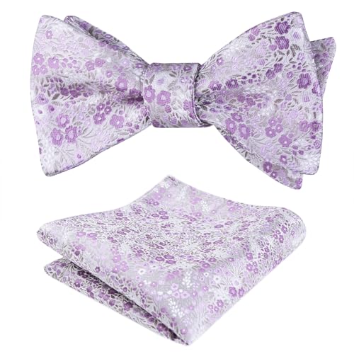 Alizeal Mens 2pcs Classic Floral Pattern Self-tied Bow Tie and Handkerchief Set - color: 045-gray/ Lilac