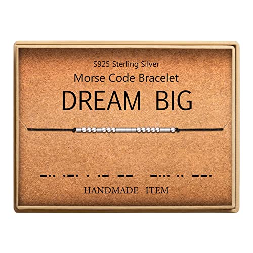 KGBNCIE Inspirational Gifts for Women, Morse Code Funny Gifts Bracelets for Women, S925 Sterling Silver Morse Code Bracelets Friend Gifts - style: 13 DREAM BIG