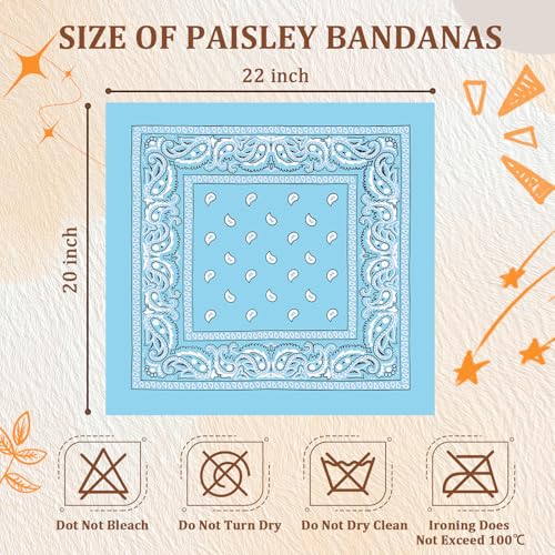 50 Pcs Bandanas Bulk Large Bandana Headband Paisley Cowboy Bandana Scarf Handkerchief for Women Men - color: Sky Blue