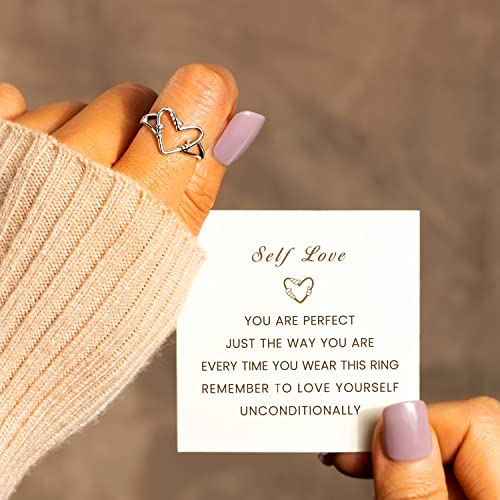 STORYJEWELLERY 925 Sterling Silver Rings, Heart Ring, Silver Thumb Rings for Women, Promise Ring, Vintage Boho Jewelry