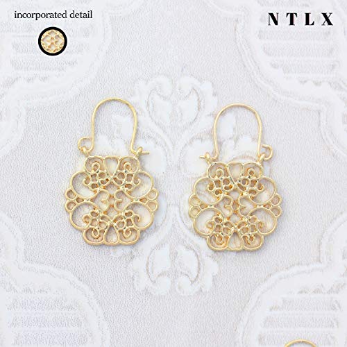 Bohemian Boho Filigree Hoop Earrings for Women – Intricate & Delicate Cutout Design Details – Tribal Floral Gypsy Lightweight Geometric Metallic Statement Earrings - style: Mini Clover - Gold
