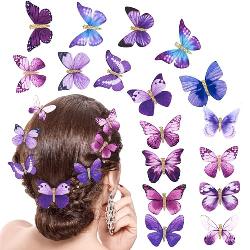 18Pcs Butterfly Clips with Rhinestones for Teens Women Y2K Glitter Hold Jaw Clips - Cute Headwear Gifts for Wedding, Back to School Hair Accessory, Purple - color: Mysterious Styles