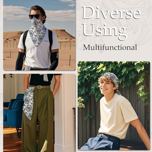 27.16'' Bandanas for Men, Cotton Mens Head Scarf with Flower Pattern Floral Hair Bandana Headband for Daily Casual - color: White Blue