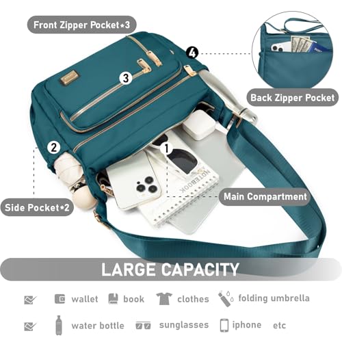 NPBAG Crossbody Bag for Women, Shoulder Purse Handbag Messenger Bag, Trendy Pocketbooks, Waterproof and Multi-Pockets - color: Teal Blue