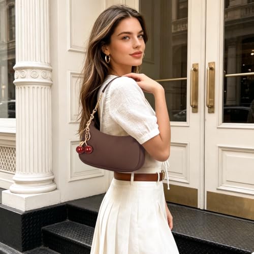 Small Shoulder Bags for Women Y2k Cute Shoulder Purse with Cherry Pendant Trendy Designer Handbag for Daily - color: A03-coffee