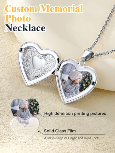 U7 Women Locket Necklace Platinum 14K Gold Photo Lockets that Hold Picture,Chain 20 Inch Personalized Gift Custom Love Heart Image Necklaces - color: 01# (Hot!)Platinum Heart