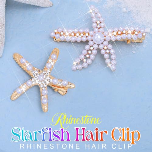 Starfish Hair Clips Gold Pearl Sea Star Hair Barrettes Mermaid Beach Hair Accessories for Women and Girls (Gold) - color: Gold