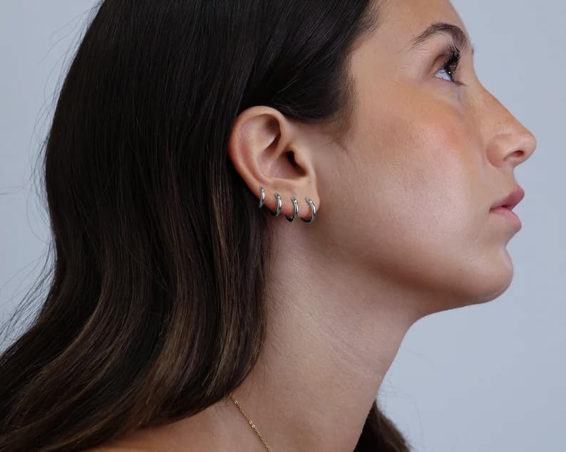 JINEAR 4 Pairs Gold Hoop Earrings Set for Women, 14K Plated Chunky Gold Hoop Earrings Dainty Simple Gold Earrings Hypoallergenic Non Tarnish Small Hoop Earrings Cartilage Earrings Jewelry Gift - color: 4 Pairs Stainless steel Earrings-S