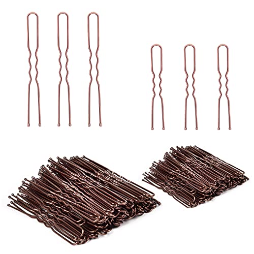 Hair Pins for Women, IKOCO 2inch and 2.75inch U Shaped Bobby Pins with Storage Box, 50Pcs of each size, Brown - color: Brown