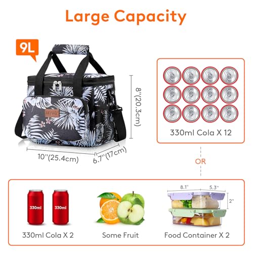 Lifewit Medium Lunch Bag, Insulated Lunch Box, Soft Cooler Cooling Tote for Adult Men Women, Flower 12-Can (9L) - color: Flower, size: Medium(9L)