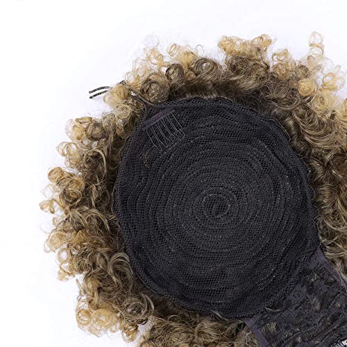Drawstring Ponytail with Bangs Afro Puff Ponytail Extensions for Women Short Curly Puff Ponytail with Bangs Clip in Wrap Updo Hairpiece for Women (T27) - color: T27