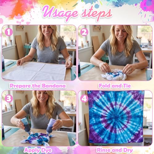 Tudomro White Cotton Bandana and Scrunchies for Tie Dye White Handkerchief Hair Ties for DIY Tie Dye Party 22" x 22"