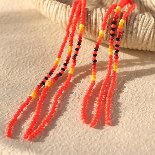 Native Long Beaded Tassel Earrings for Women, Boho Handmade Colorful Beads Statement Dangle Earing Prom Jewelry Gift. - color: Red