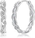PABBEU Sterling Silver Hoop Earrings,Hypoallergenic Twisted Silver Hoops Earrings for Women Lightweight SilverHoop Earring with Cubic Zirconia (15/20/25/30MM) - color: 25mm Silver