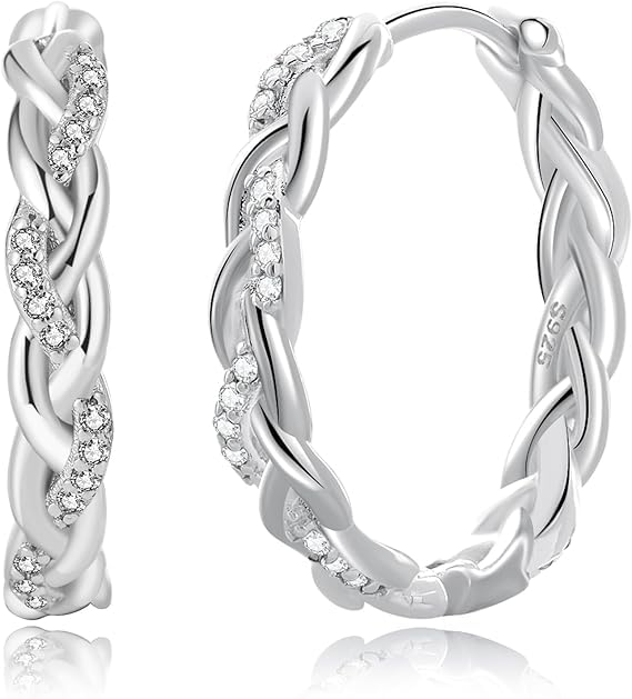 PABBEU Sterling Silver Hoop Earrings,Hypoallergenic Twisted Silver Hoops Earrings for Women Lightweight SilverHoop Earring with Cubic Zirconia (15/20/25/30MM) - color: 25mm Silver