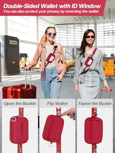 Tiostep Clip and Go Strap for Phone with Wallet Crossbody Phone Lanyard Adjustable and Detachable Wristlet Wallet with ID Window and Zipper, Red - color: Red, size: Medium
