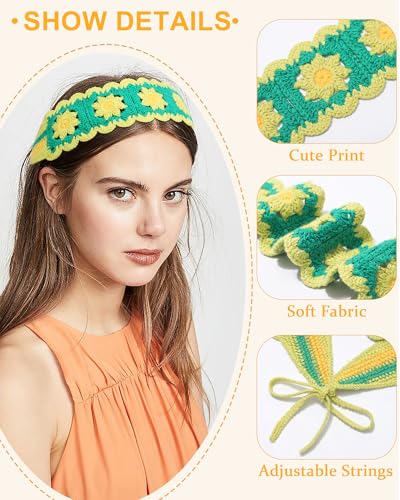 HAIMEIKANG Hippie Hair Bandanas Headbands for Women Boho Headband Knit Hair Bands Floral Head Wrap for Girls(Purple+Green+Blue) - color: Purple+Green+Blue