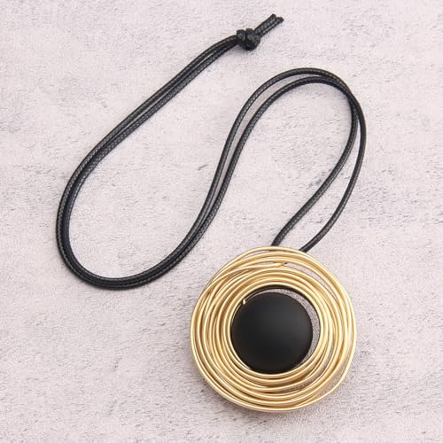 Bohemian Women's Leather Long Pendant Necklace Sweater necklace Adjustable Retro Woven Handmade Jewelry - color: Black round ball