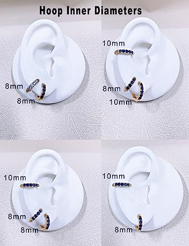 316L Surgical Stainless Steel Huggie Hoop Earrings with Cubic Zirconia, 10G 12G 14G 8-20mm Cartilage Lobe Earrings, 14G Piercing Jewelry - style: 10G 8mm Gold with Black CZ