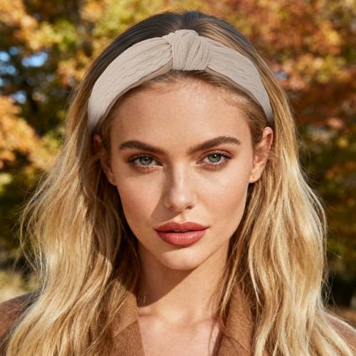 Ondder Top Knot Headband for Women Khaki Fabric Non Slip Fashion Wide Knotted Headbands Hair Accessories for Women Girls - color: Khaki