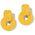 Statement Raffia Earrings Cute Boho Earrings Rattan Dangle Earrings Handmade Straw Wrap Earrings Summer Drop Dangling Earrings for Women Teen Girls - color: Yellow