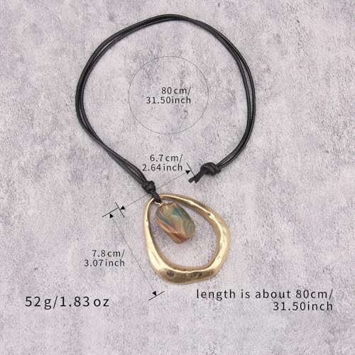 Bohemian Women's Leather Long Pendant Necklace Sweater necklace Adjustable Retro Woven Handmade Jewelry - color: Gold Water Drop Green Stone